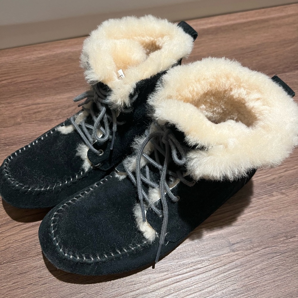 Womens UGG Chickadee Black Suede Shearling Lace Up Ankle Boots 1007716 Size 6
